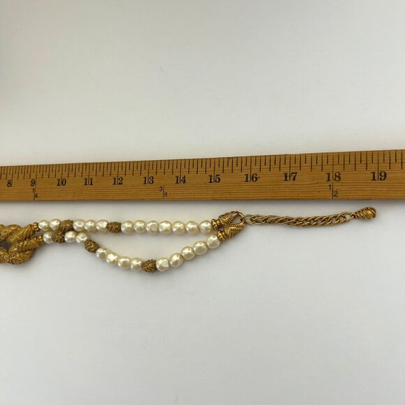 Vintage 1988 FM Double-Strand Faux Pearl Gold Tone Braided Necklace - Picture 8 of 11